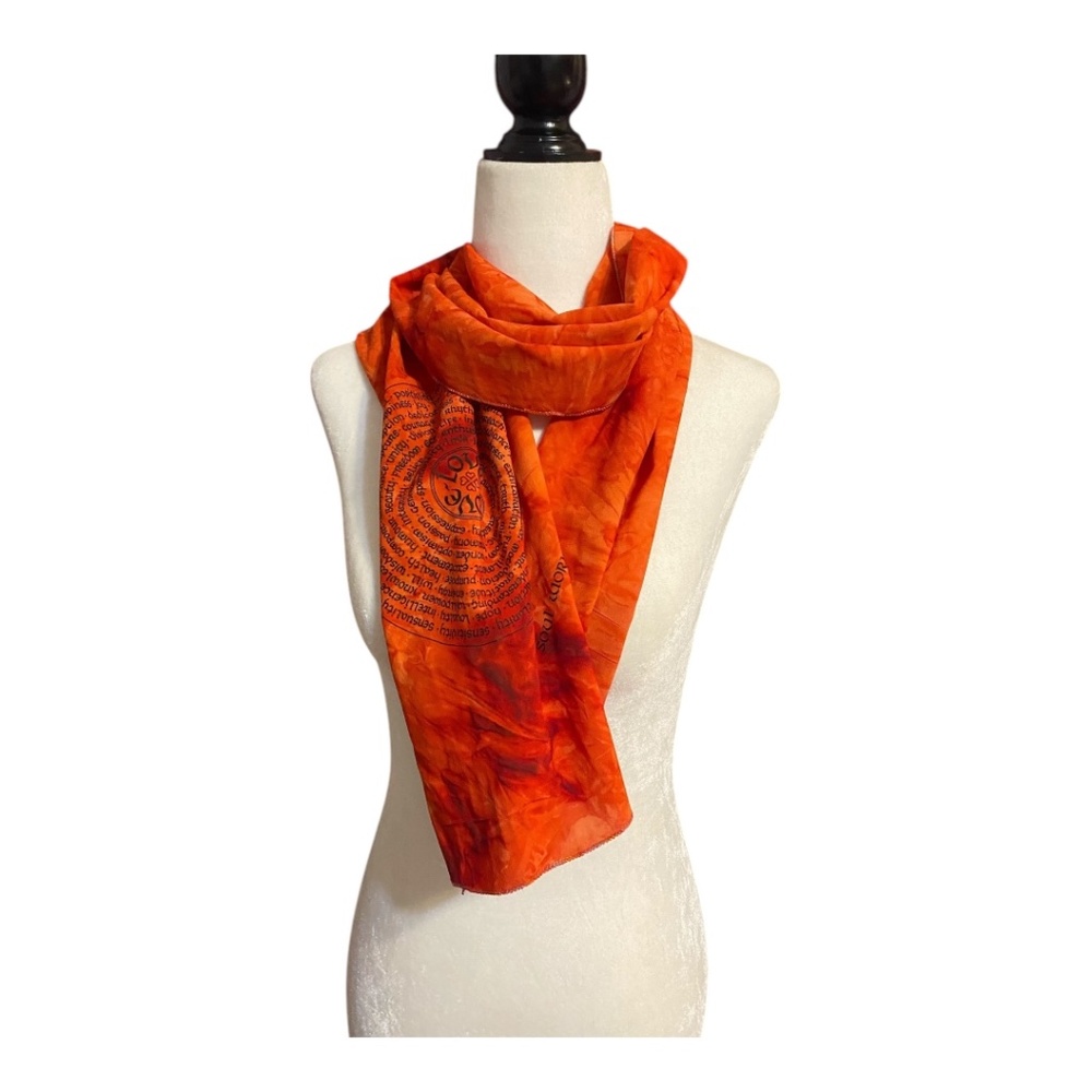 Silk tie dyed “Love” scarf. Handmade/handprinted - Picture 3 of 12